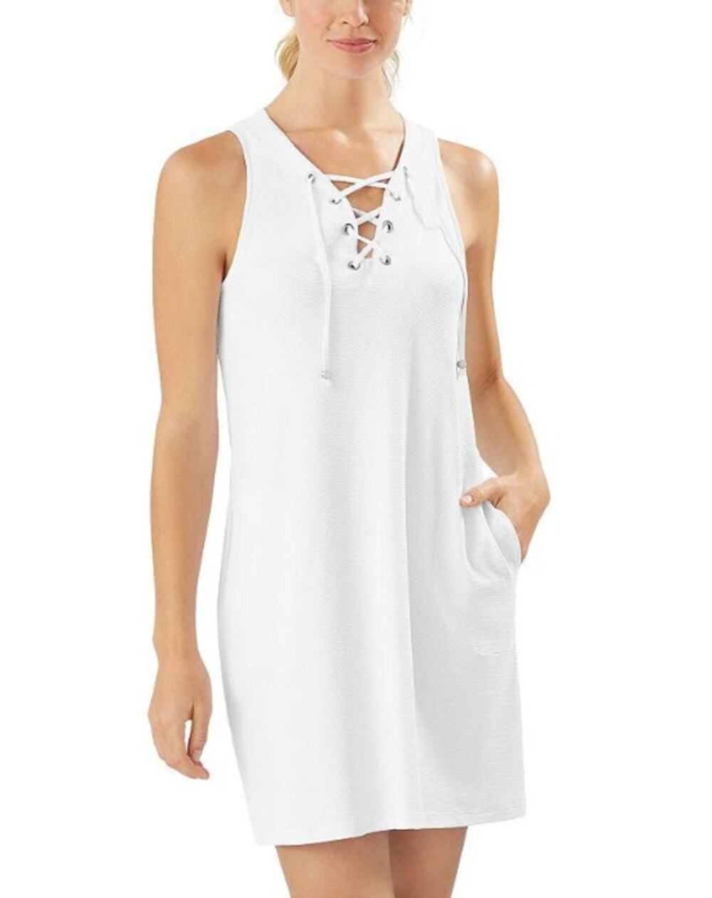 TOMMY BAHAMA Womens Island Cays Swim Coverup Dress XS White Lace-Up NWT